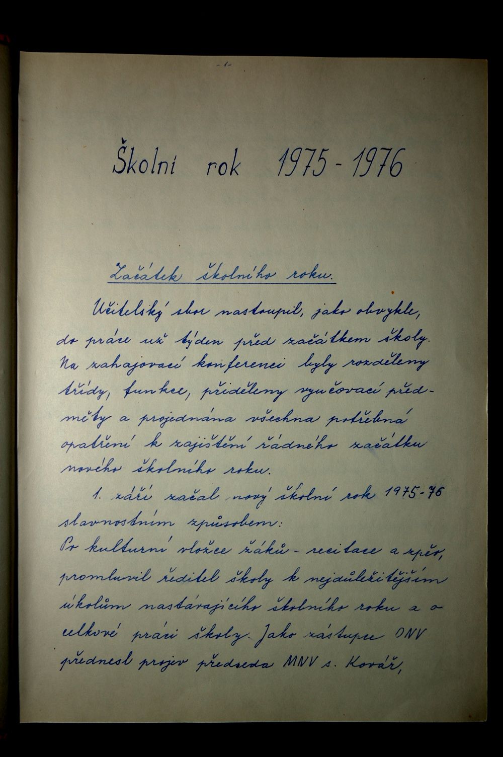 Školní kronika (1970 - 1985) - 1.strana